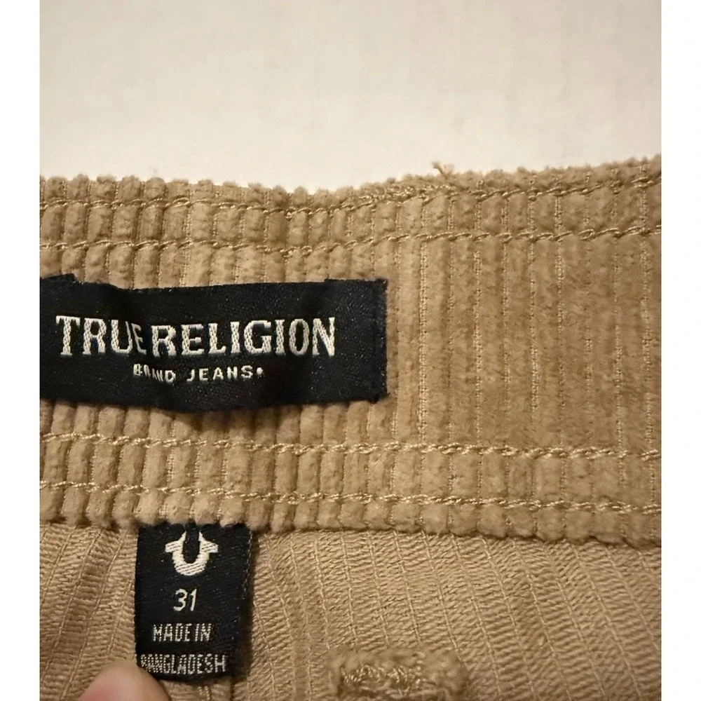 True Religion‎ Mens 32x31 Straight Cargo Vintage Travertine Brown Corduroy Pants